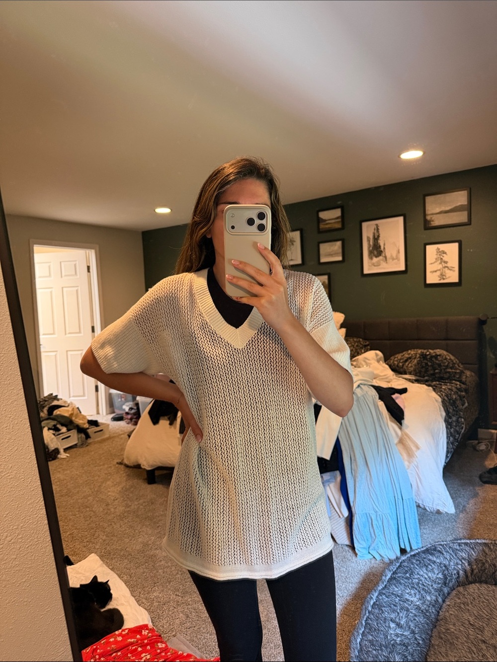 Lightweight Cream V-Neck Knit Sweater